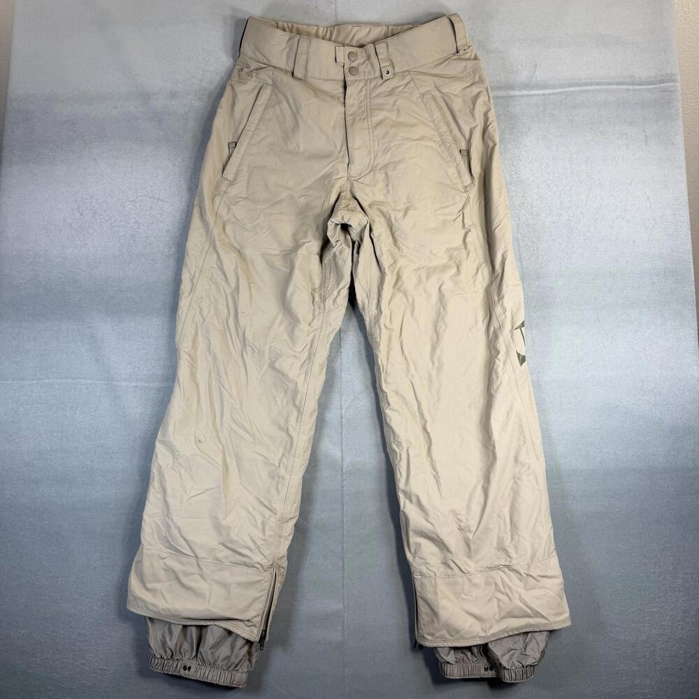 Burton Snowboard Pants Mens Small Beige Nylon Ski Mesh Vent Zippers Pockets